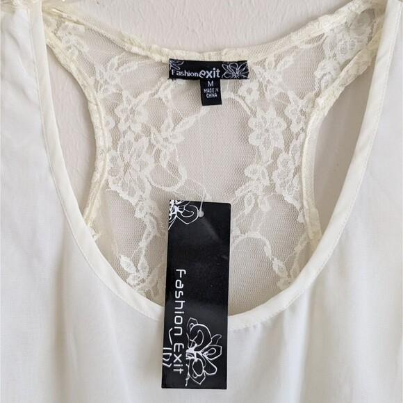 Fashion Exit Cream/Ivory Dressy Tank Boho  Layer Ruffle Front/Lace Back Sz M NWT - Picture 4 of 5